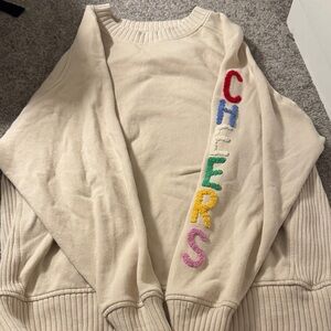 Aries Women's Cream Sweater with Colorful Lettering